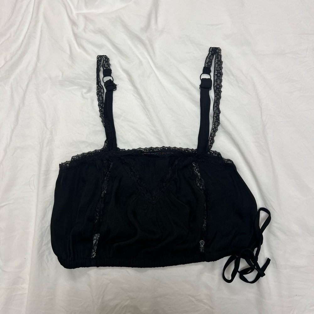 Urban Outfitters Black Silk and Lace Crop Top